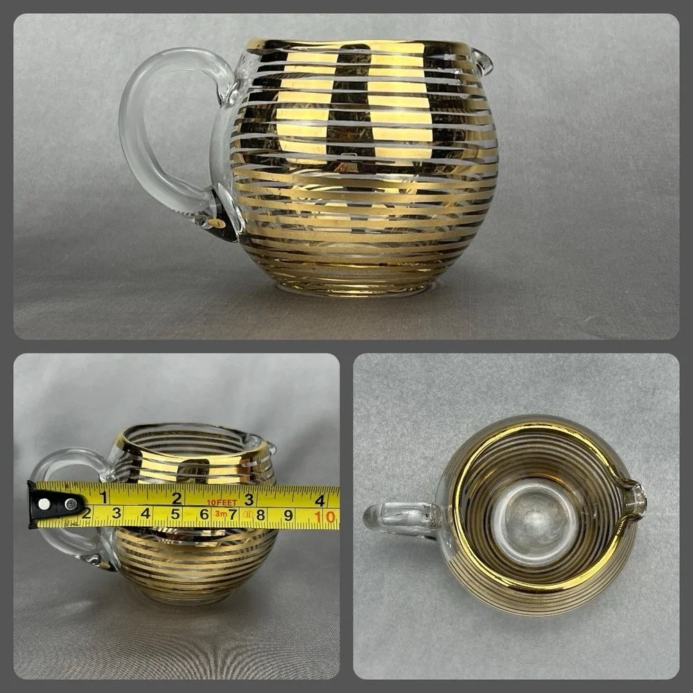 Macbeth Evans Style Vintage Gold Stripe Glass Creamer Pitcher Mid Century MCM 3